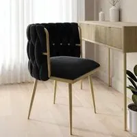 Dressing Table Chair with Gold Legs - Black, Velvet