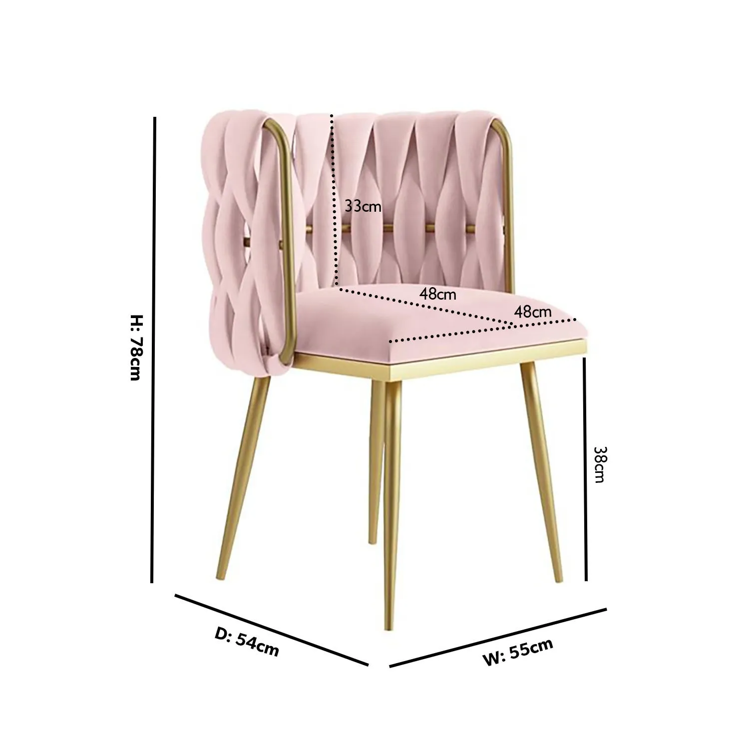 Dressing Table Chair with Gold Legs - Pink, Velvet