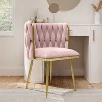 Dressing Table Chair with Gold Legs - Pink, Velvet