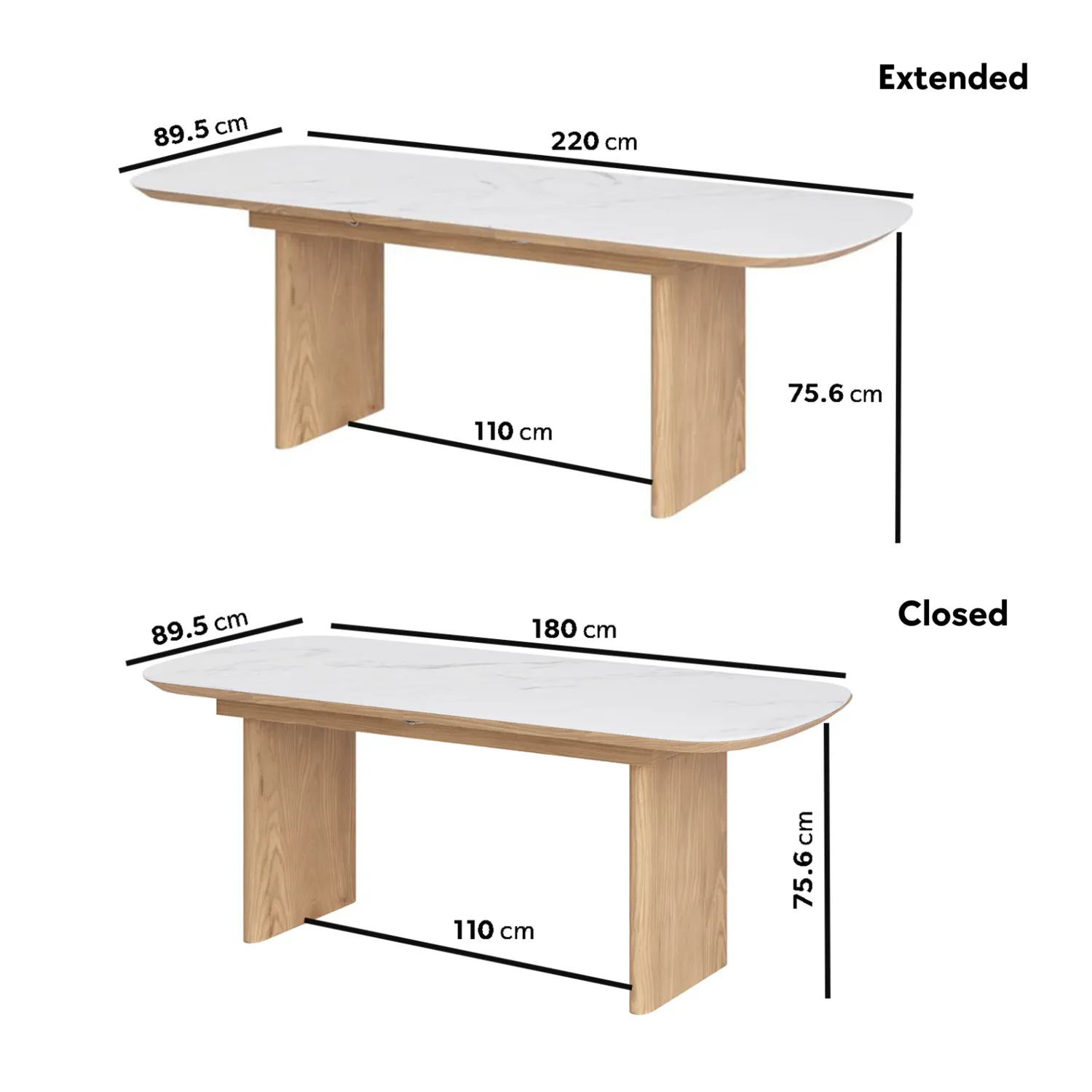 Extendable Dining Table Set with 6 Chairs - White