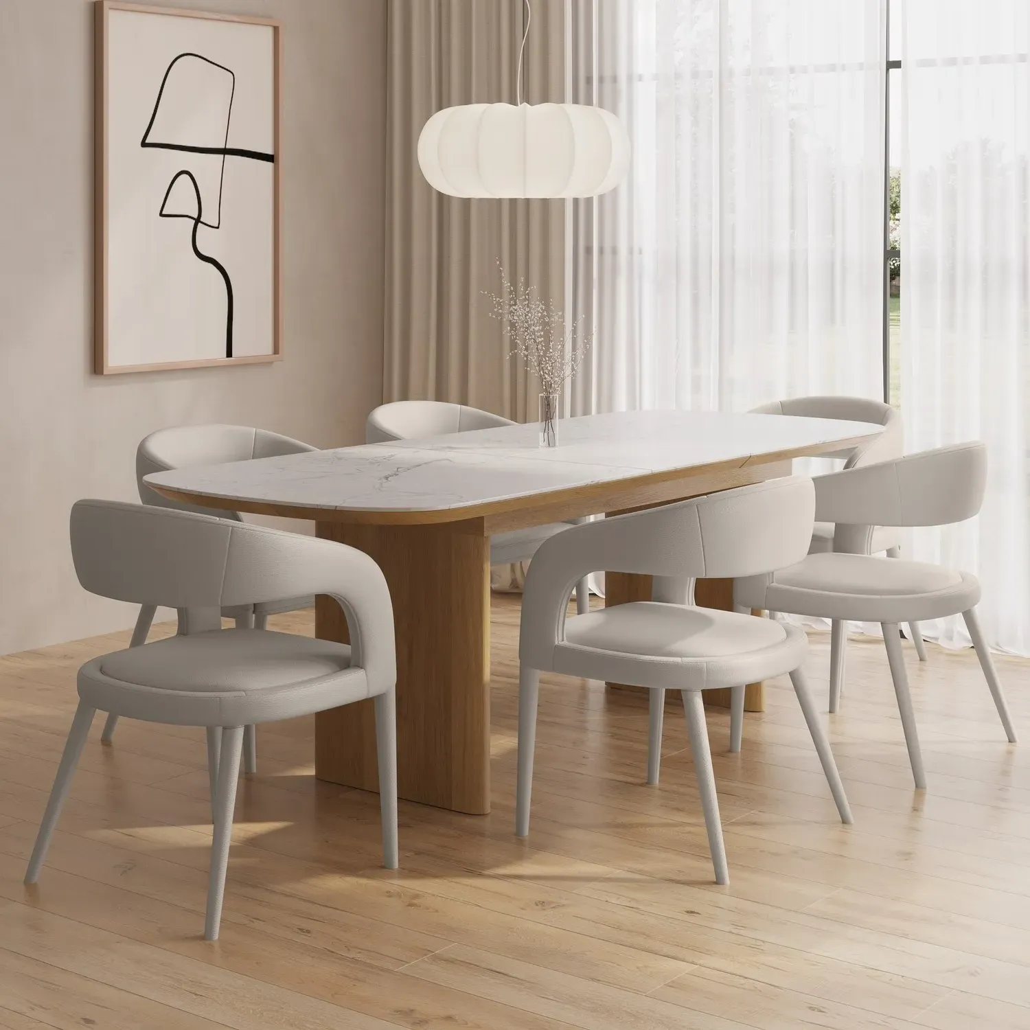 Extendable Dining Table Set with 6 Chairs - White image
