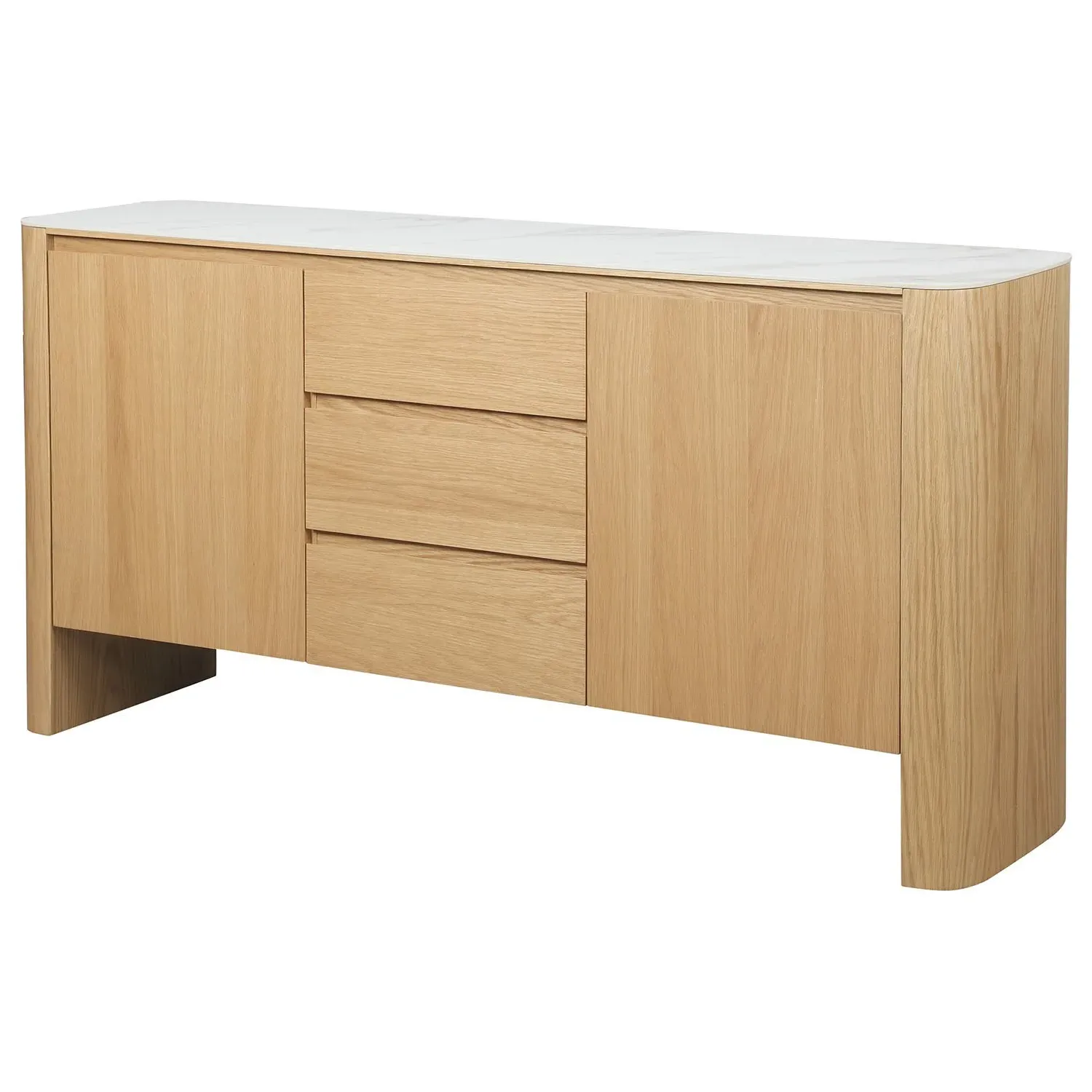 Large Sideboard with Marble Top - Brown, Oak