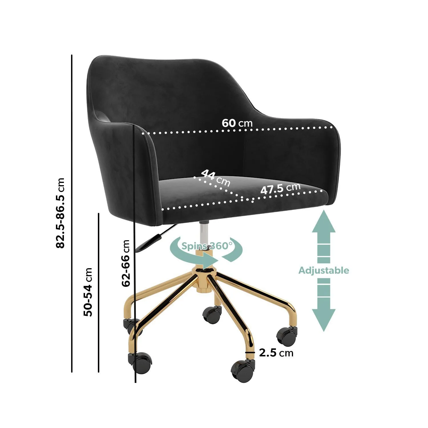 Office Chair with Arms - Black, Velvet