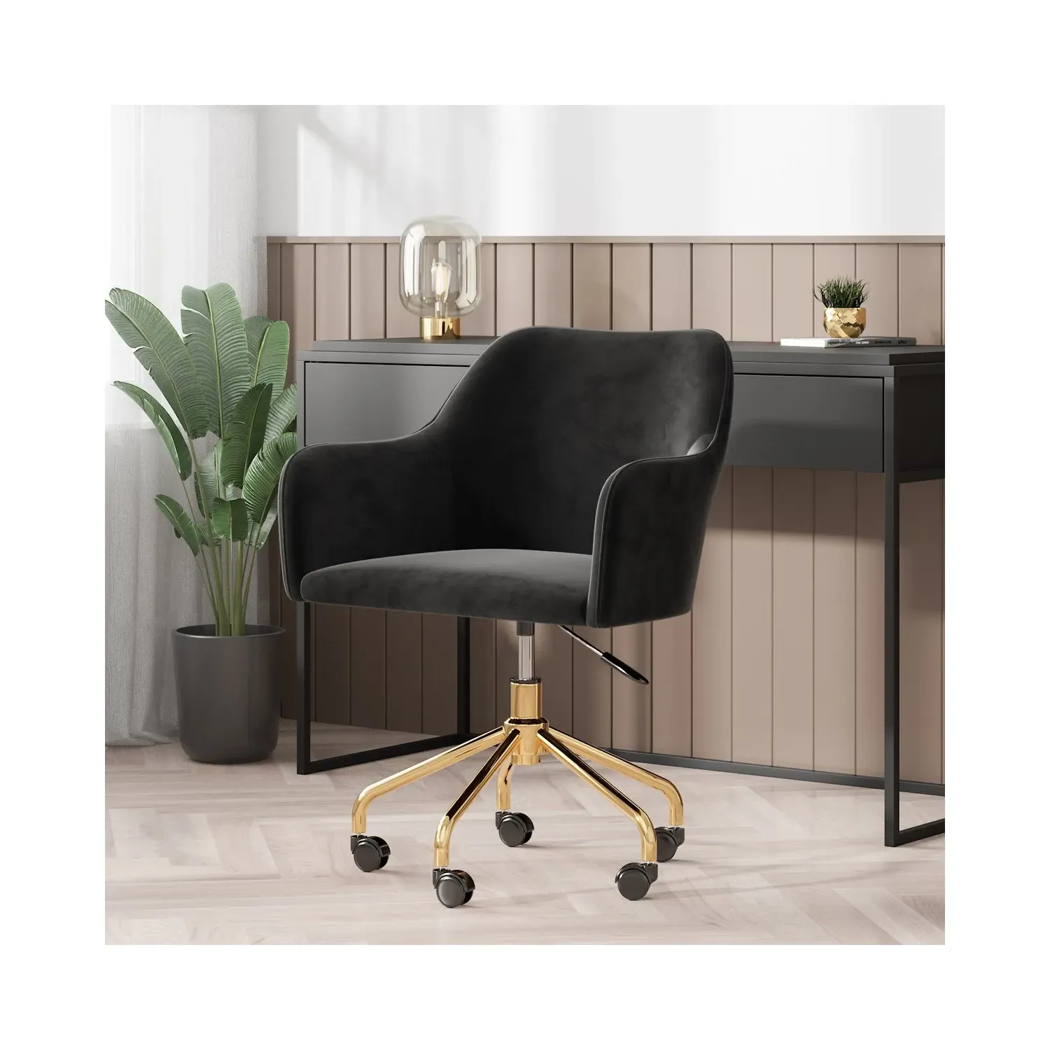 Office Chair with Arms - Black, Velvet