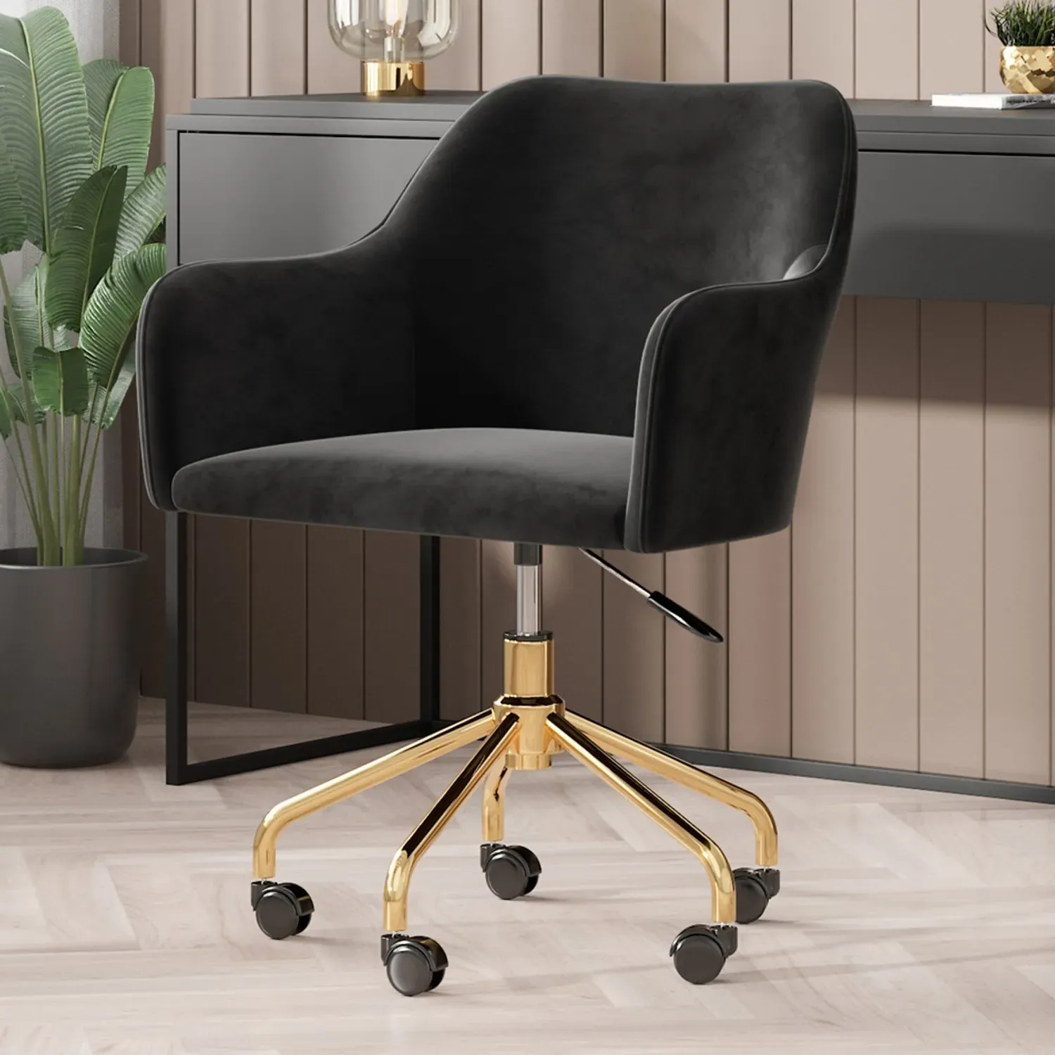 Office Chair with Arms - Black, Velvet image