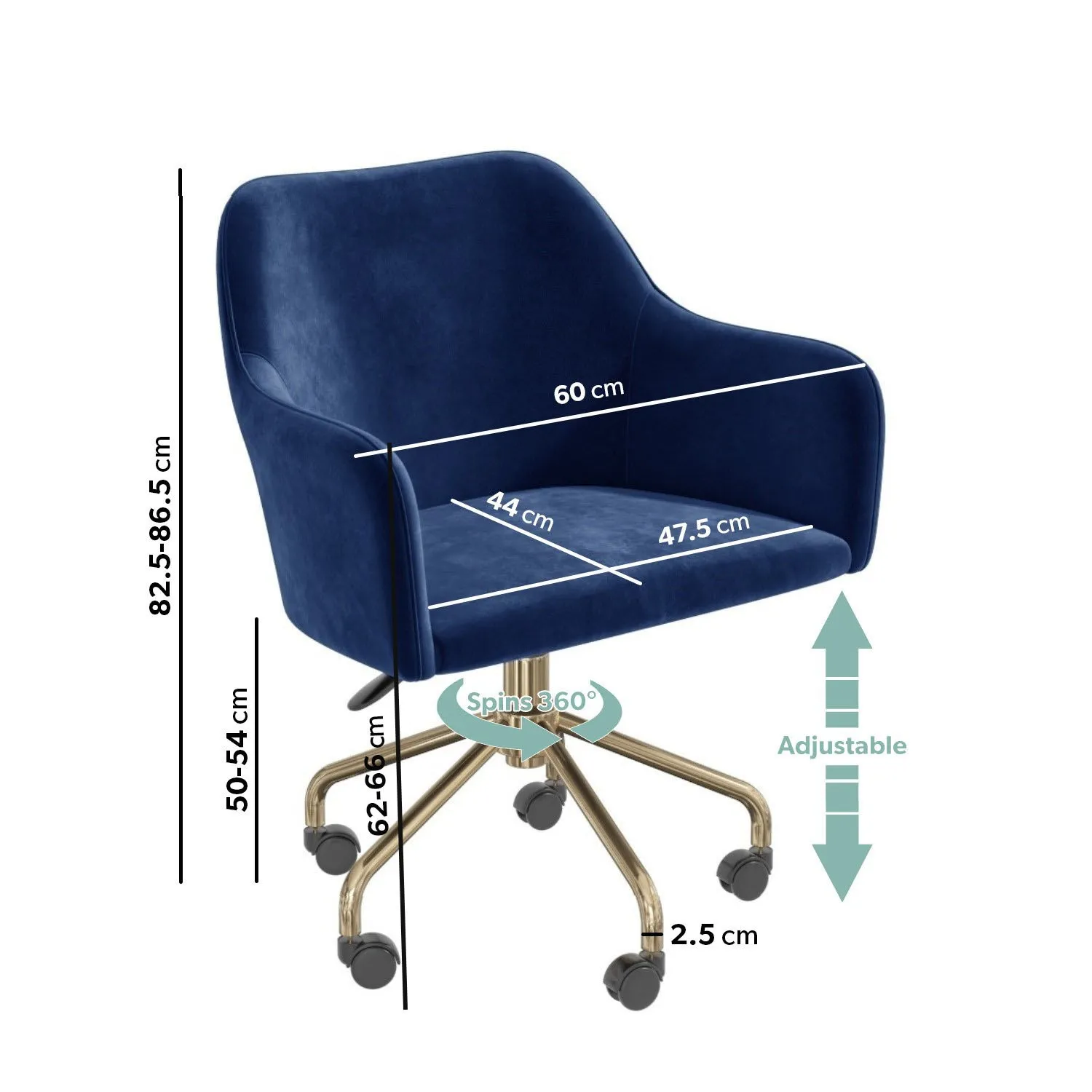 Office Chair with Arms - Blue, Velvet