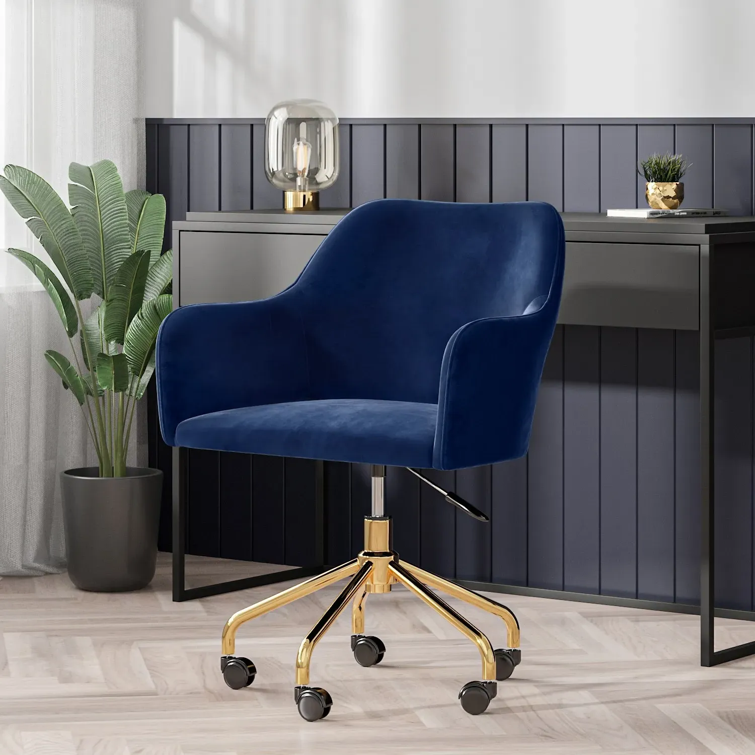 Office Chair with Arms - Blue, Velvet