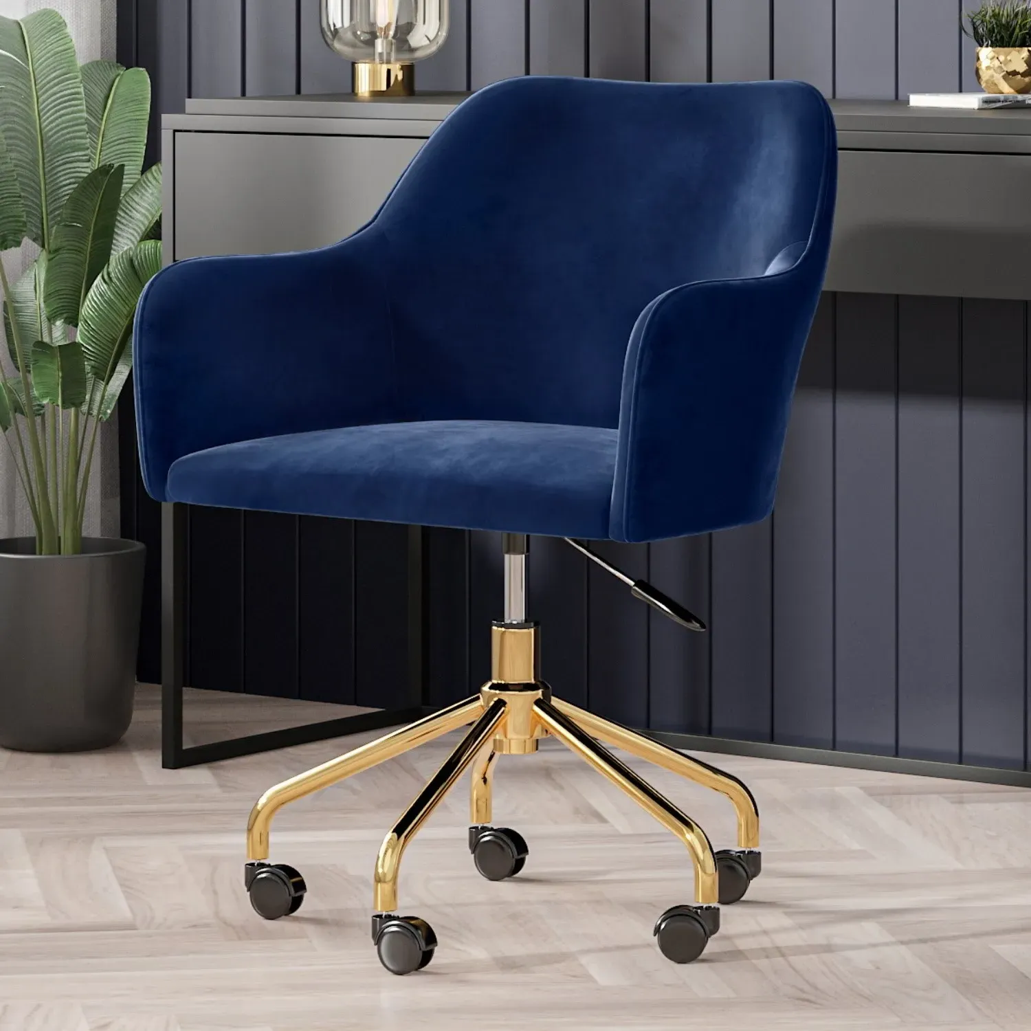 Office Chair with Arms - Blue, Velvet