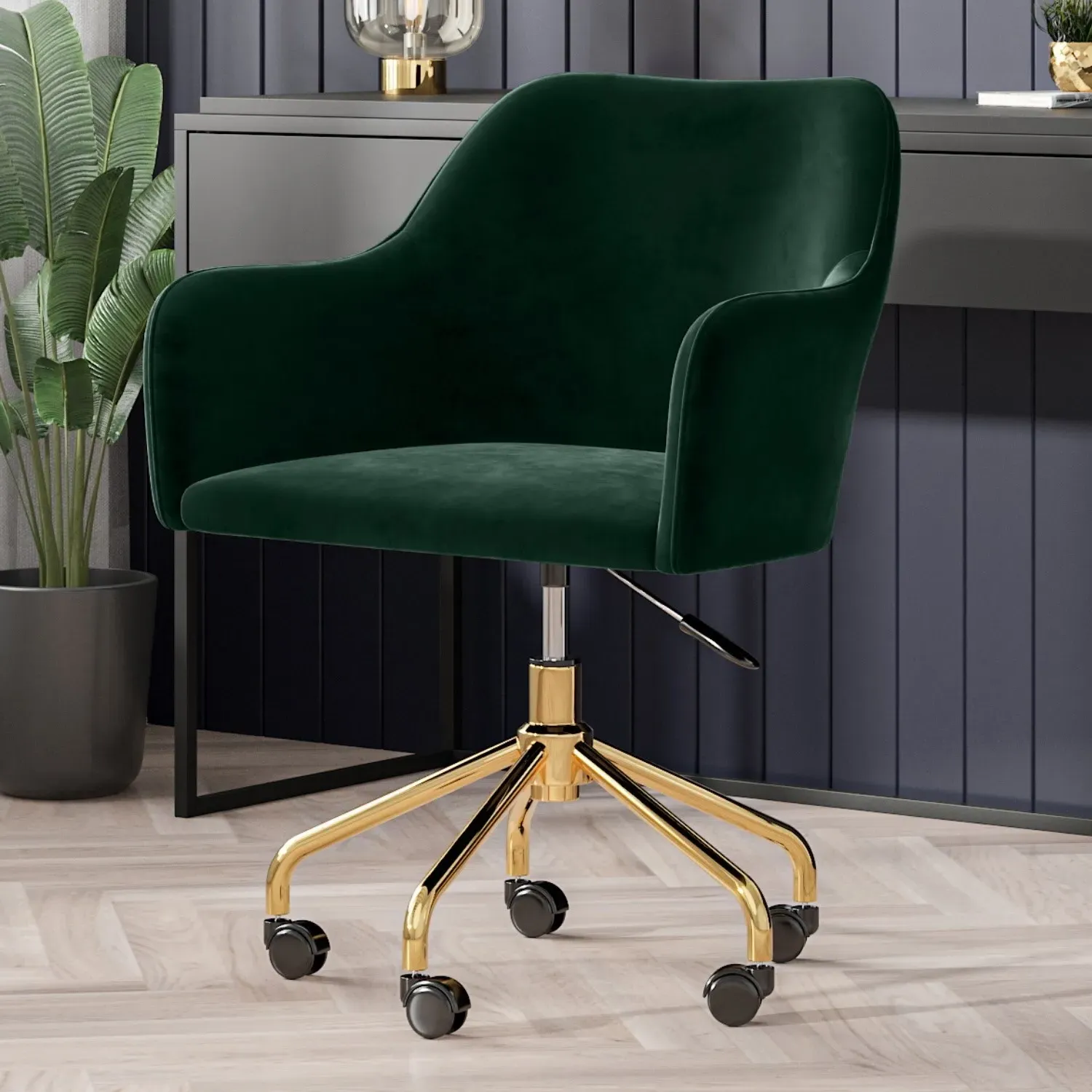 Office Chair with Arms - Green, Velvet