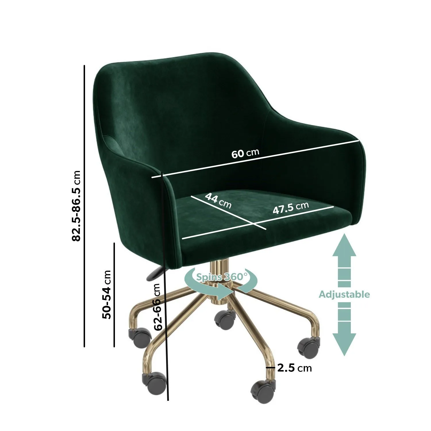 Office Chair with Arms - Green, Velvet