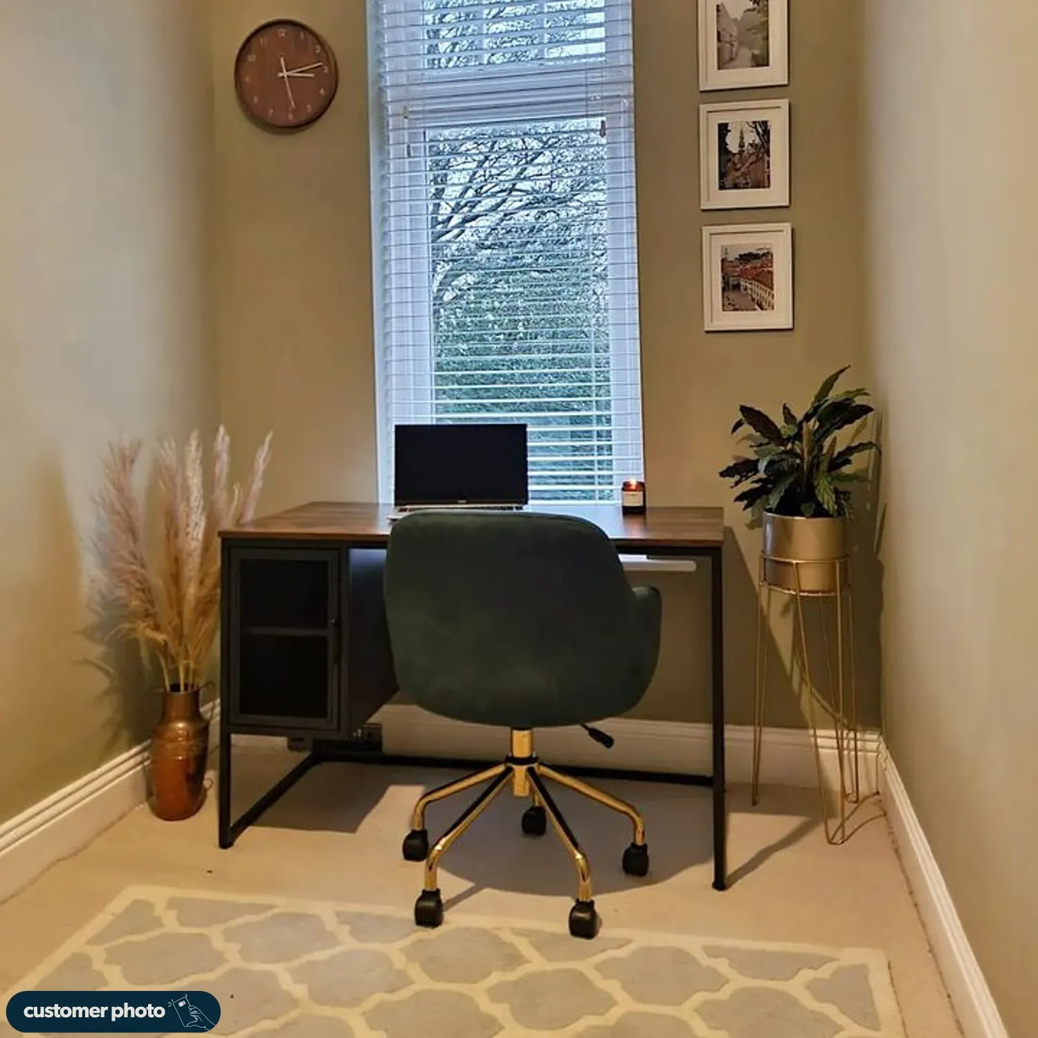 Office Chair with Arms - Green, Velvet