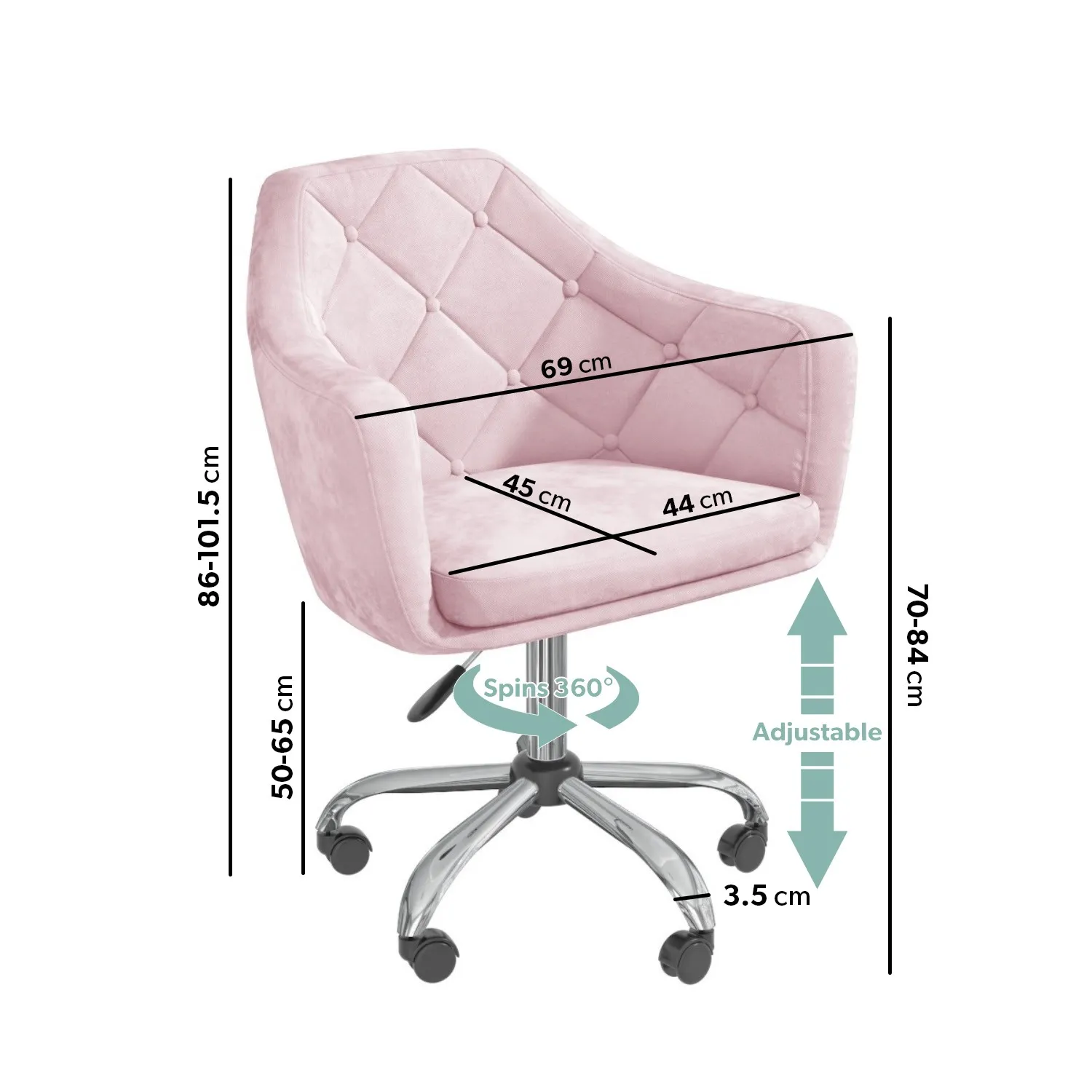 Swivel Dressing Chair with Gas Lift - Pink, Velvet