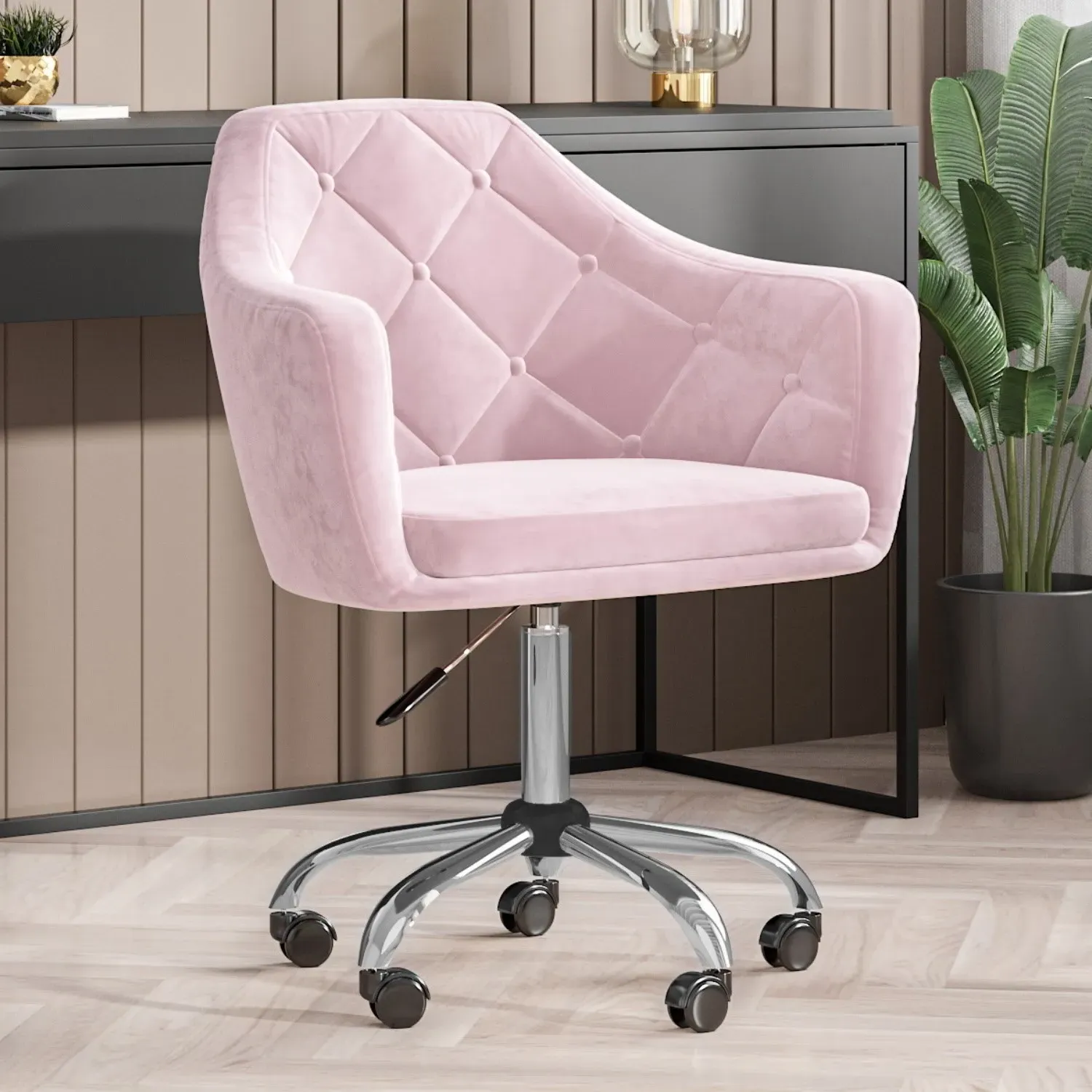 Swivel Dressing Chair with Gas Lift - Pink, Velvet image