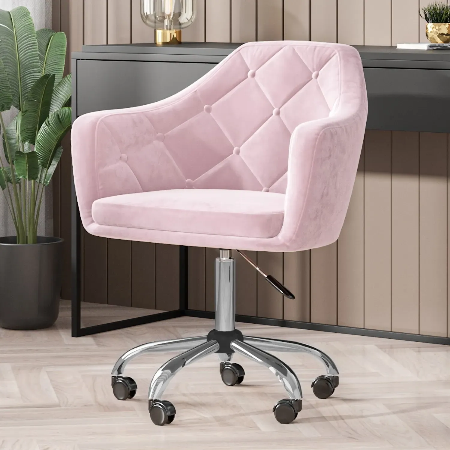 Swivel Office Chair with Gas Lift - Pink, Velvet