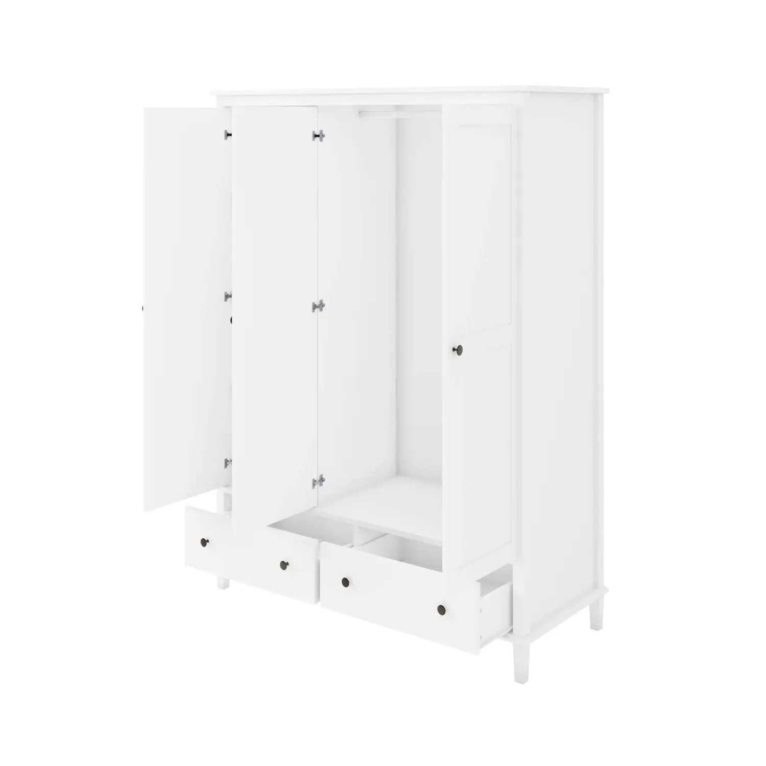 3-Door Wardrobe with Drawers - White, Wood