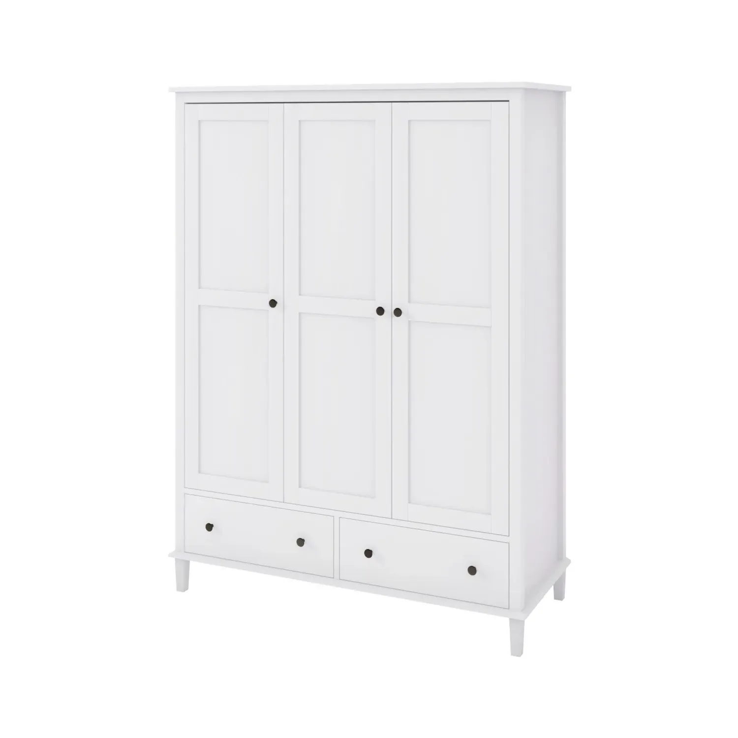 3-Door Wardrobe with Drawers - White, Wood