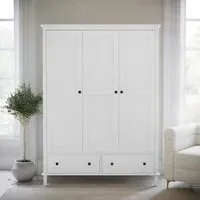 3-Door Wardrobe with Drawers - White, Wood