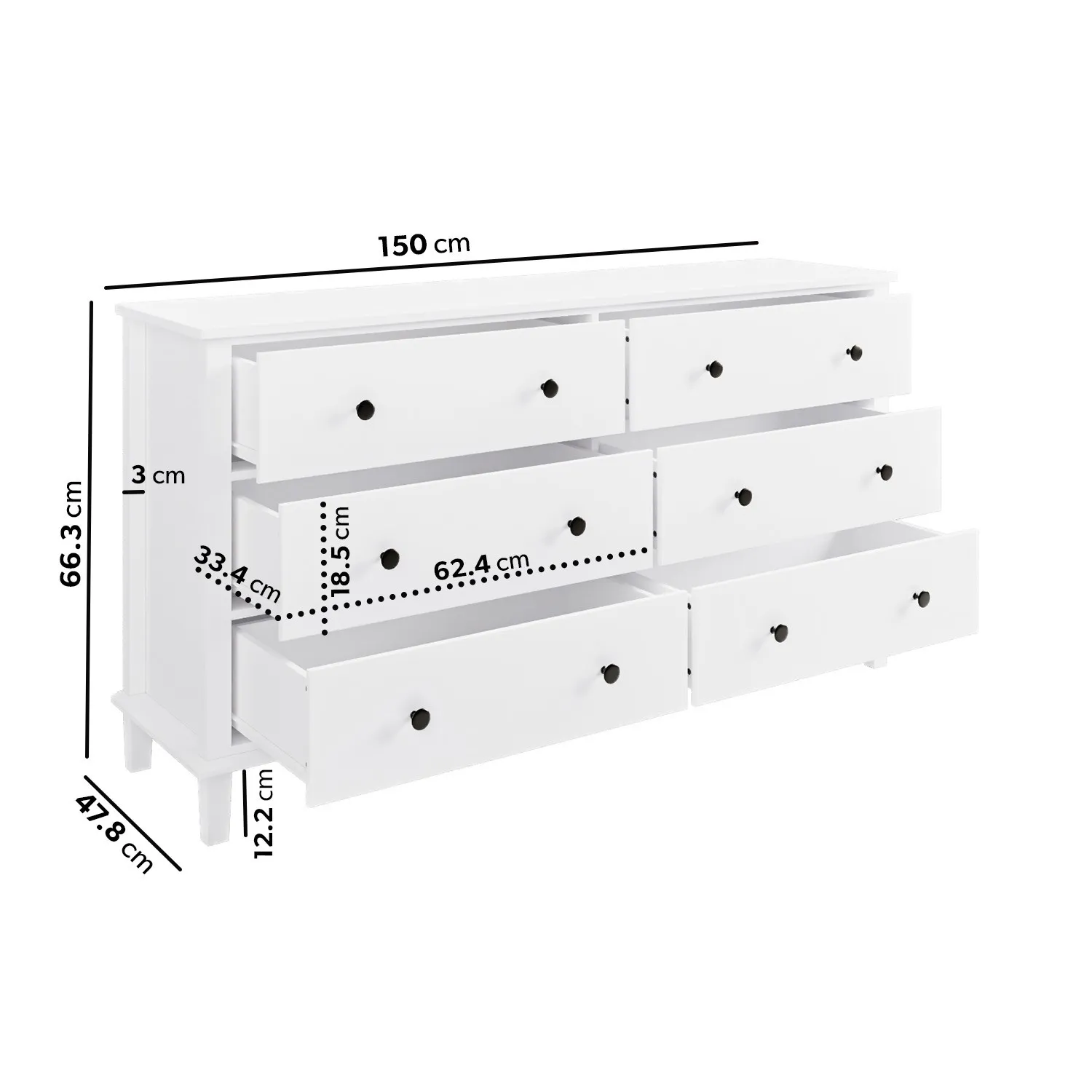 3-Piece Bedroom Furniture Set - White, Pine Wood