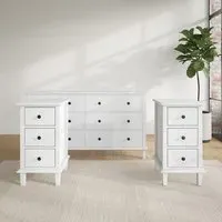 3-Piece Bedroom Furniture Set - White, Pine Wood