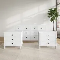 3-Piece Bedroom Furniture Set - White, Pine Wood