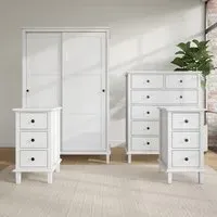 4-Piece Bedroom Furniture Set - White, Pine Wood