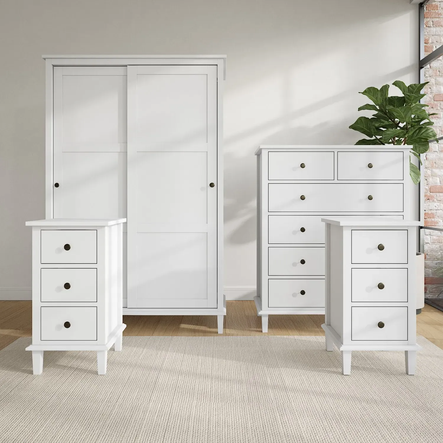 4-Piece Bedroom Furniture Set - White, Pine Wood image