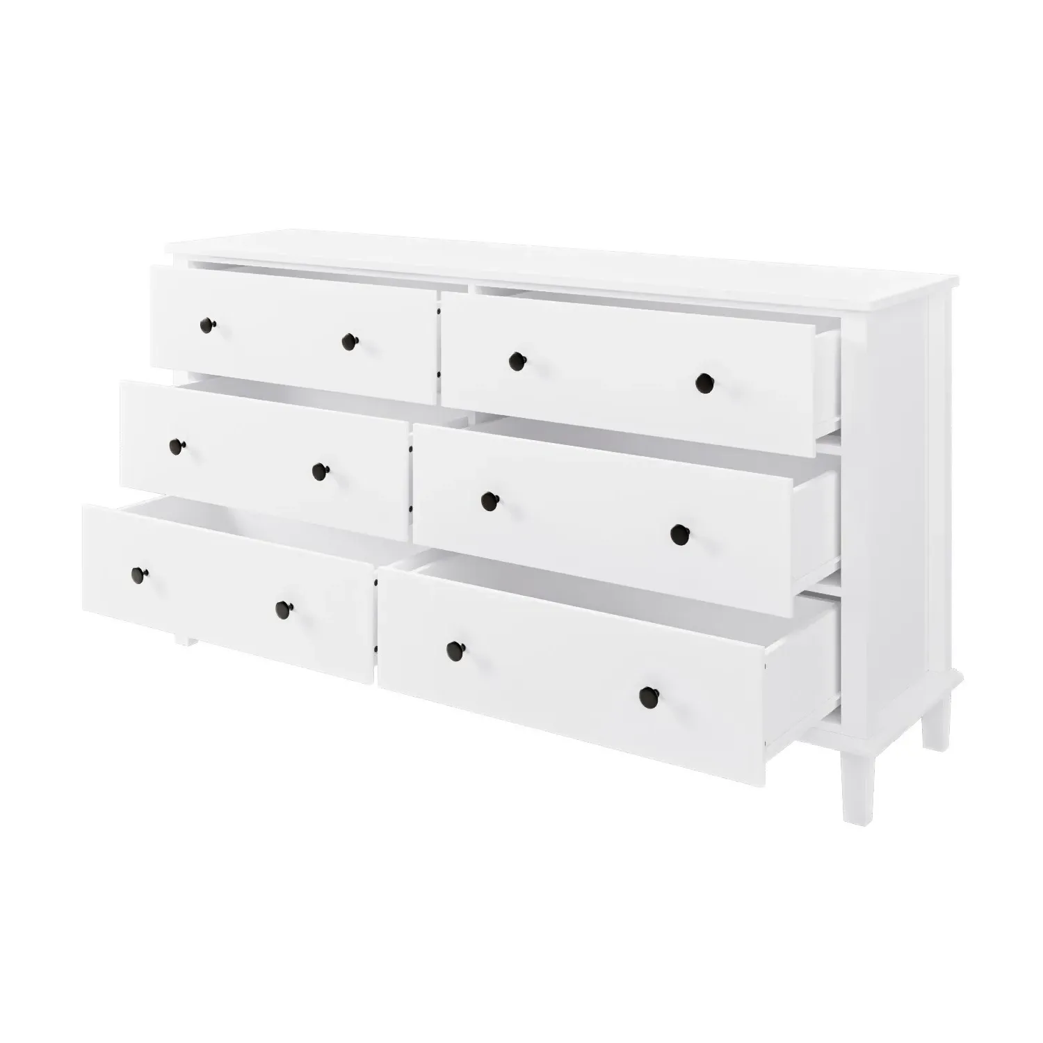 6-Drawer Wide Chest - White, Pine Wood