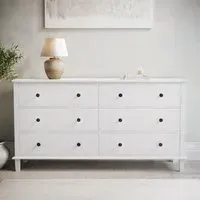 6-Drawer Wide Chest - White, Pine Wood