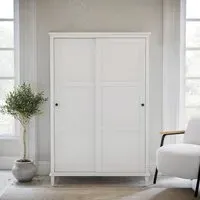 Double Sliding Wardrobe - White, Pine Wood