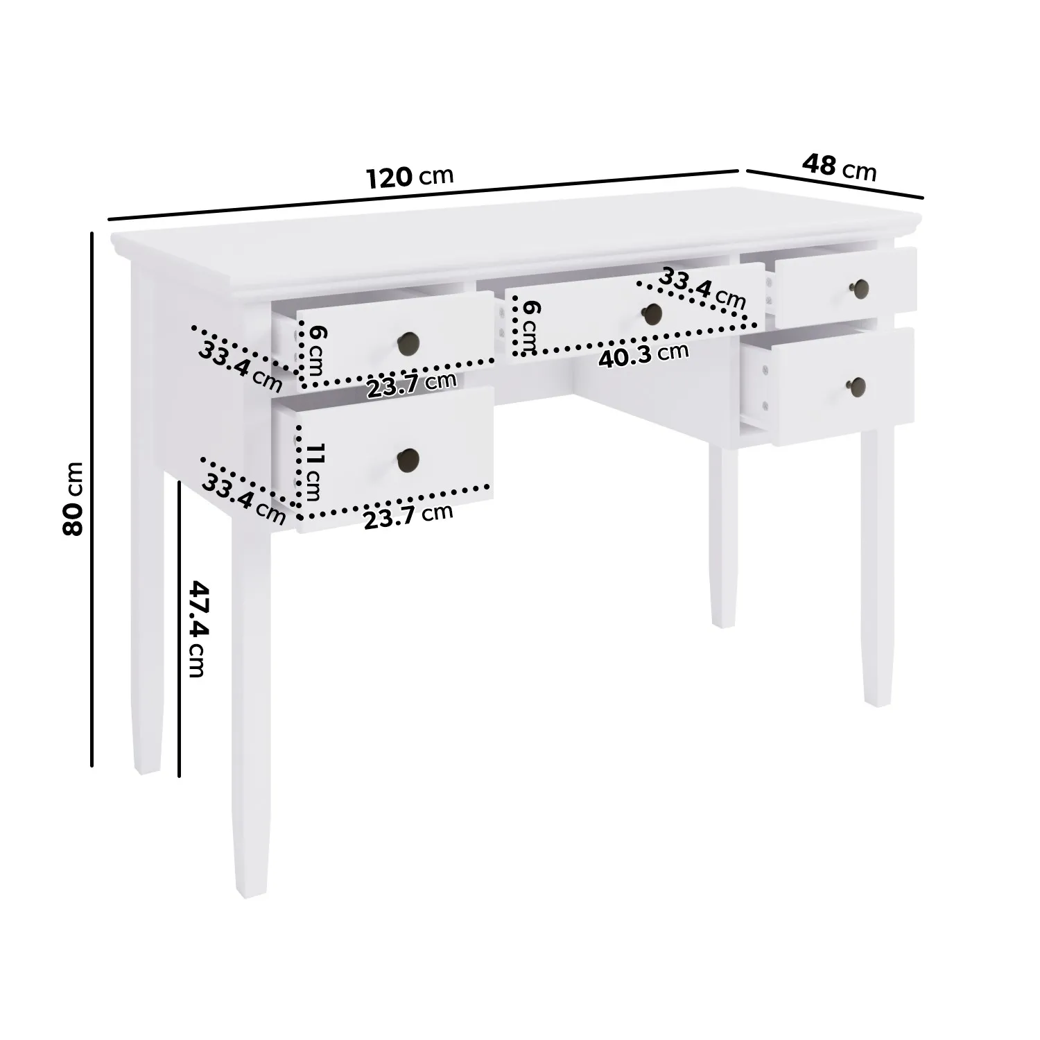 Dressing Table with Storage Drawers - White, Wood
