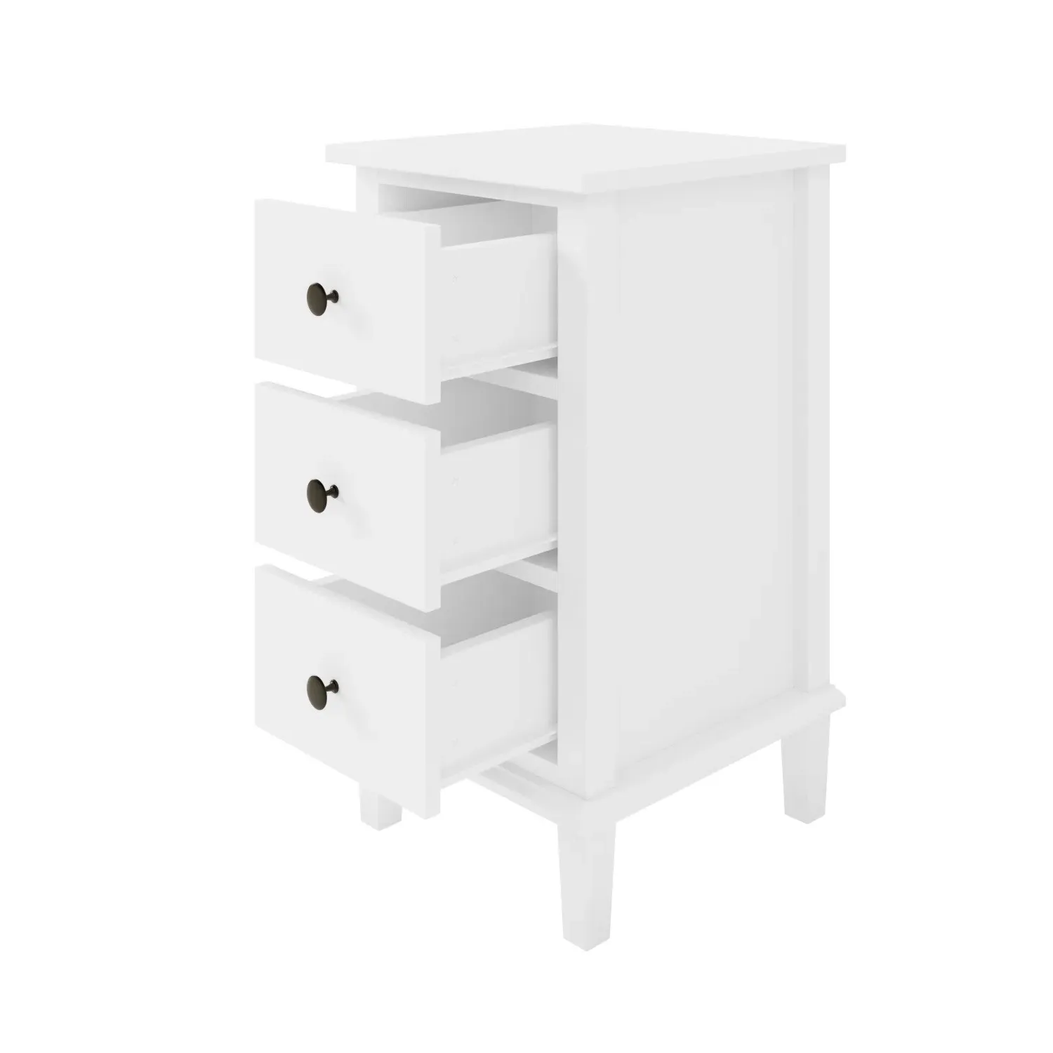 Tall 3-Drawer Bedside Table - White, Pine Wood