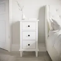 Tall 3-Drawer Bedside Table - White, Pine Wood