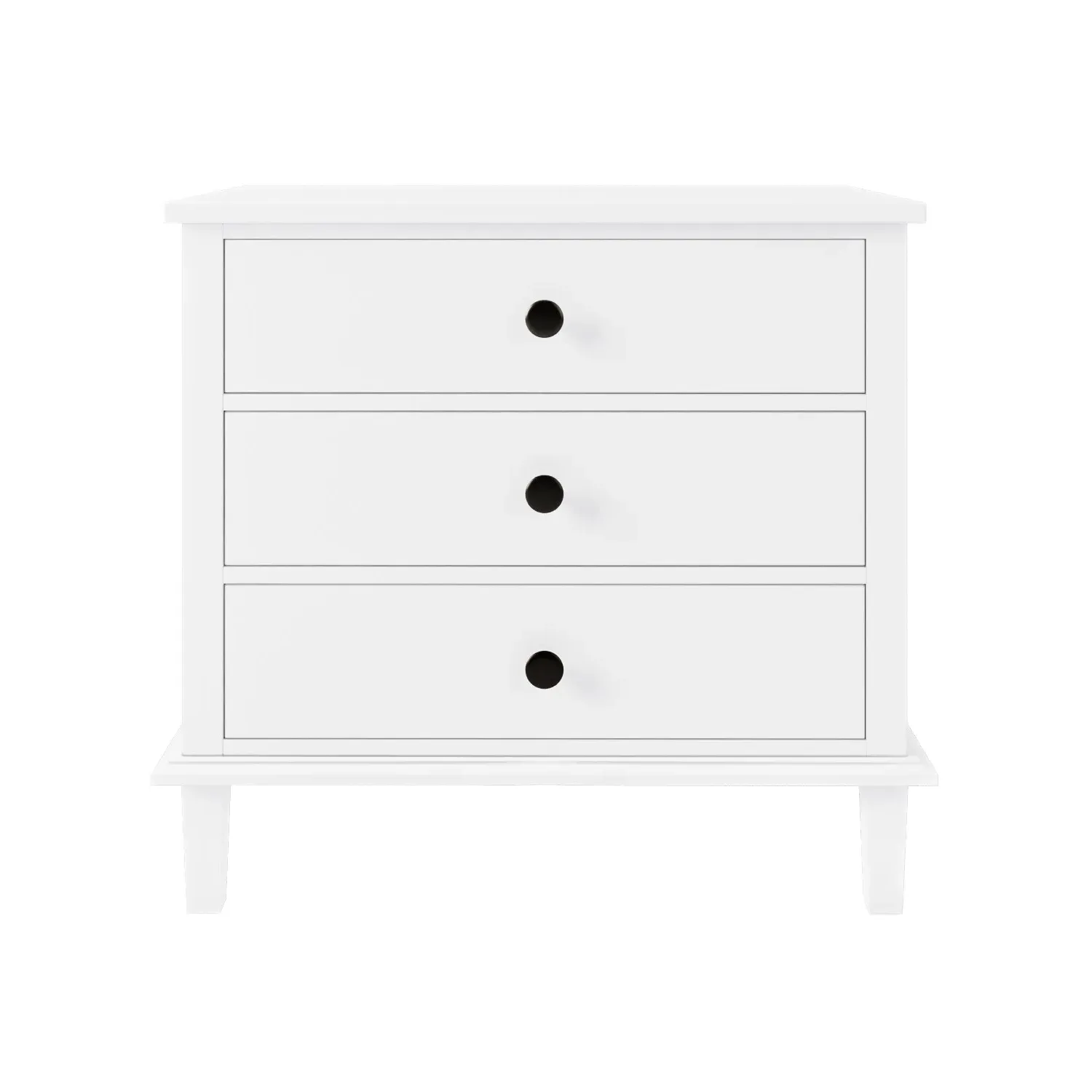 Wide 3-Drawer Bedside Table - White, Pine Wood