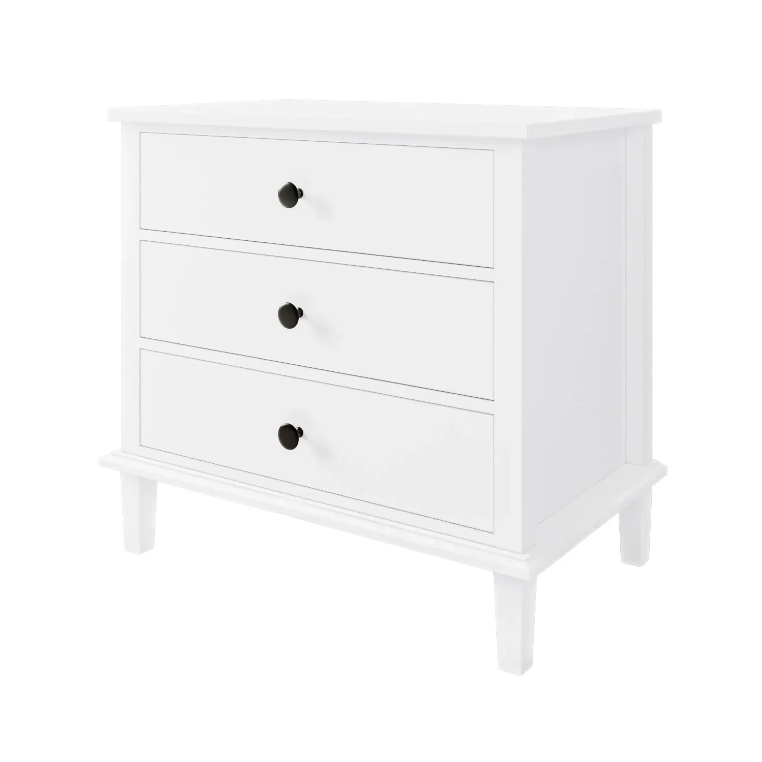 Wide 3-Drawer Bedside Table - White, Pine Wood