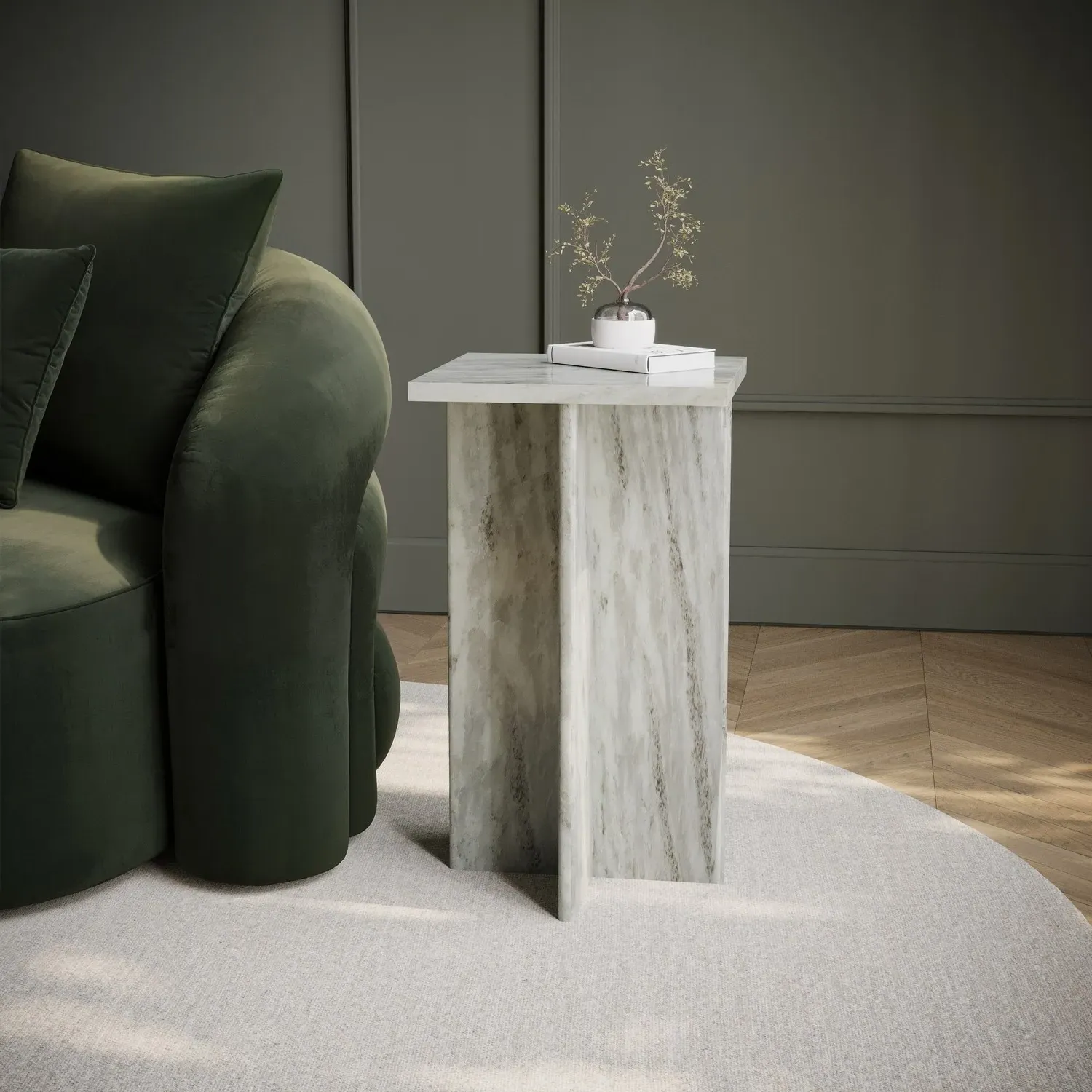 Square Side Table - White, Marble