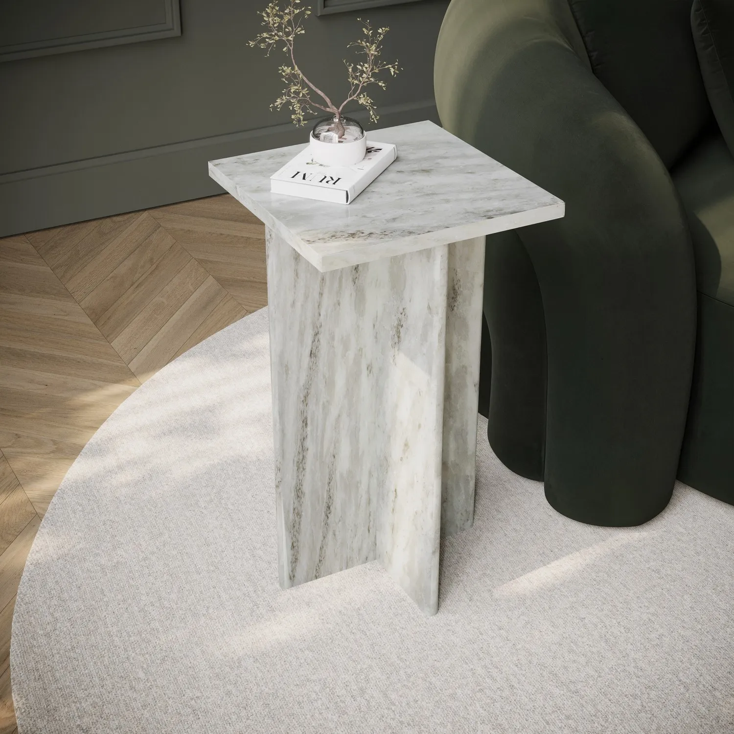 Square Side Table - White, Marble image