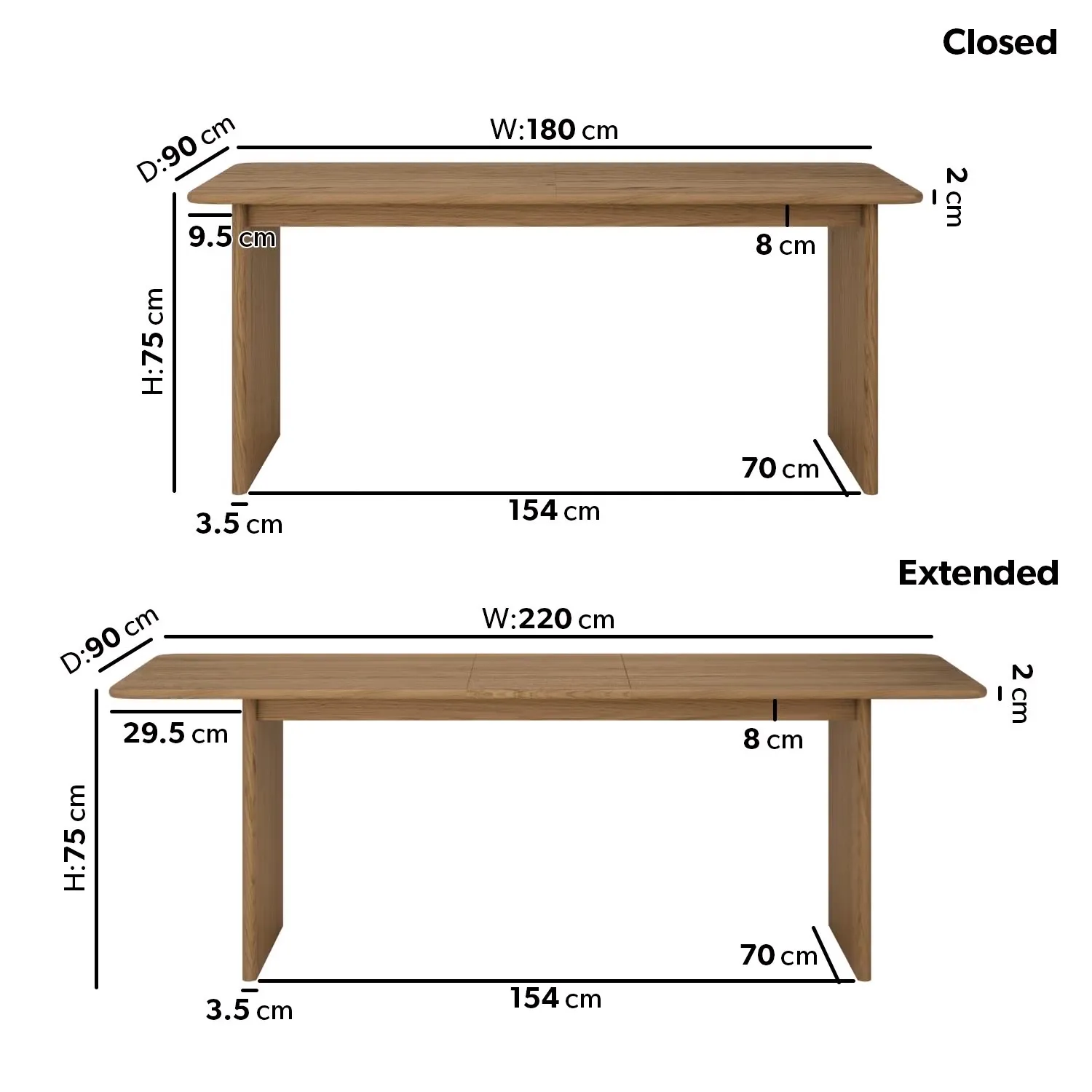 6-Seater Extendable Dining Set - Oak, Solid Wood