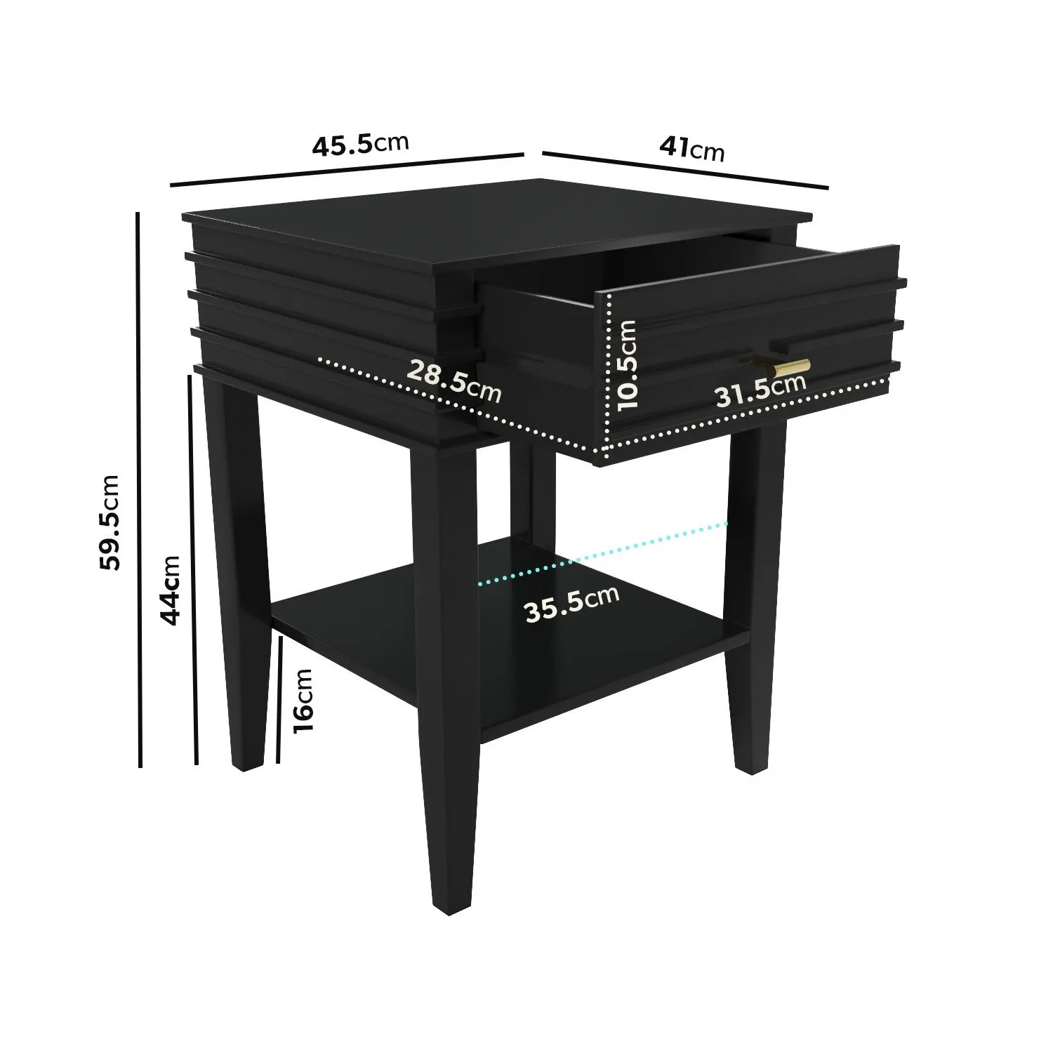 Bedside Table with Drawer & Shelf - Black, Wood