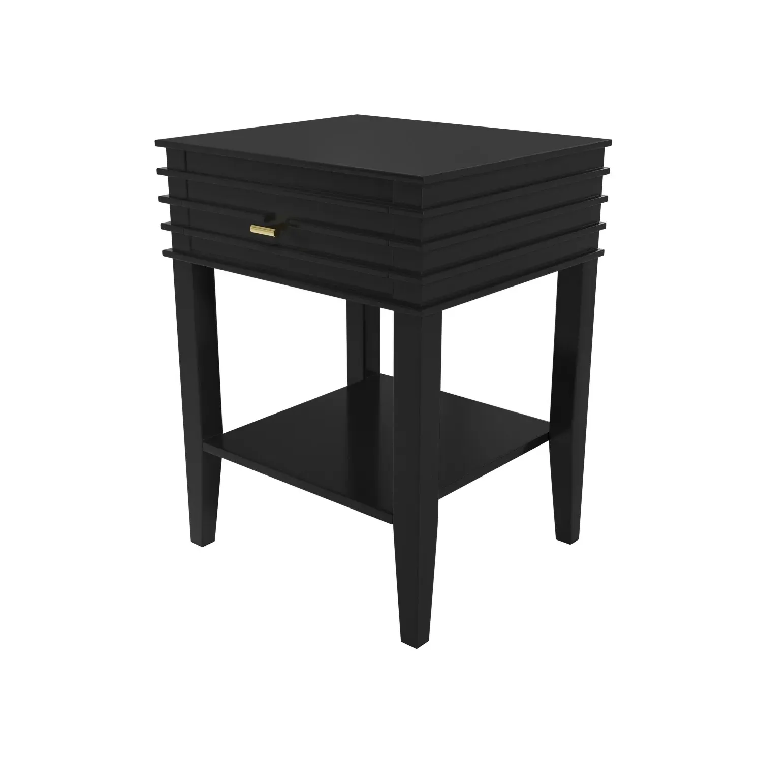 Bedside Table with Drawer & Shelf - Black, Wood