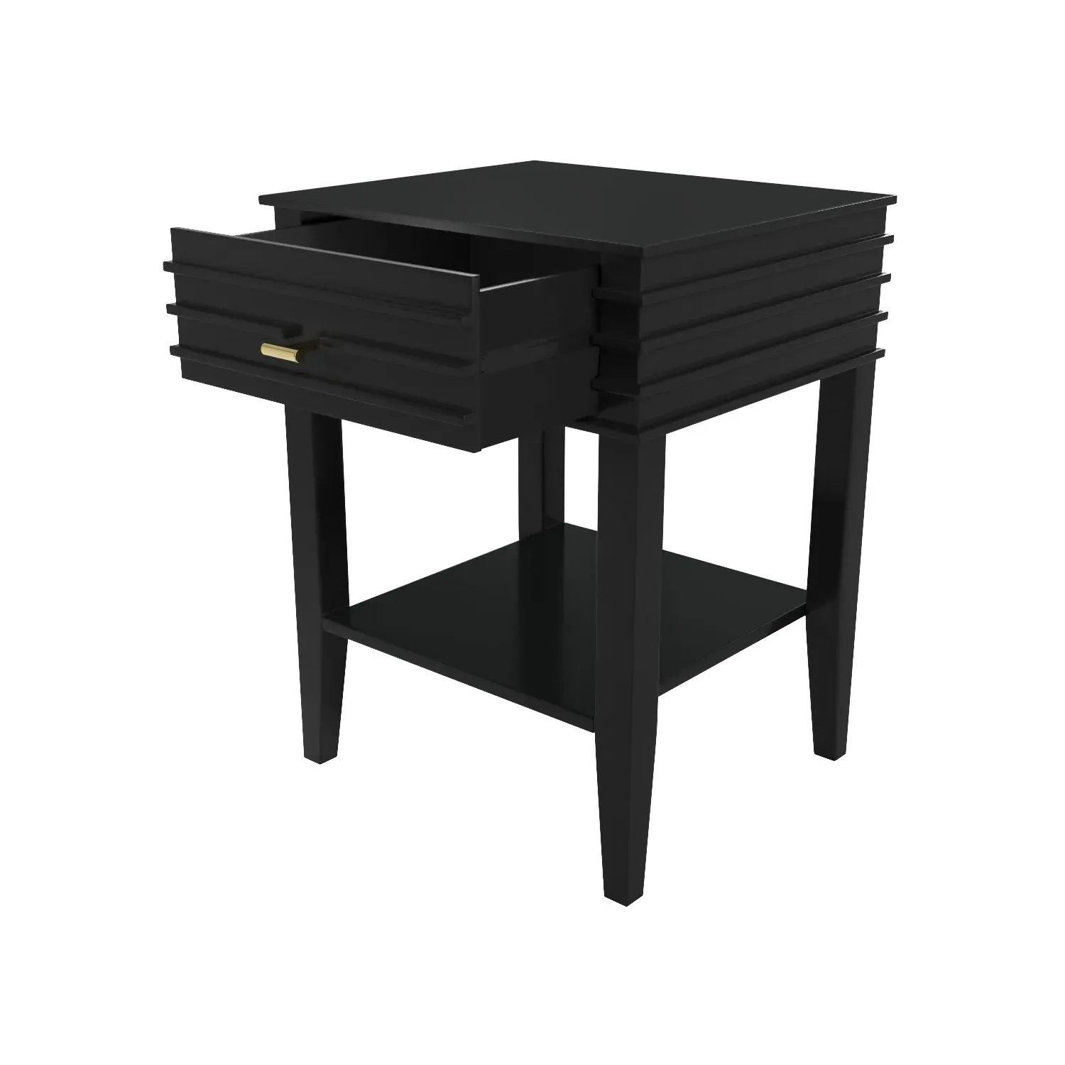 Bedside Table with Drawer & Shelf - Black, Wood