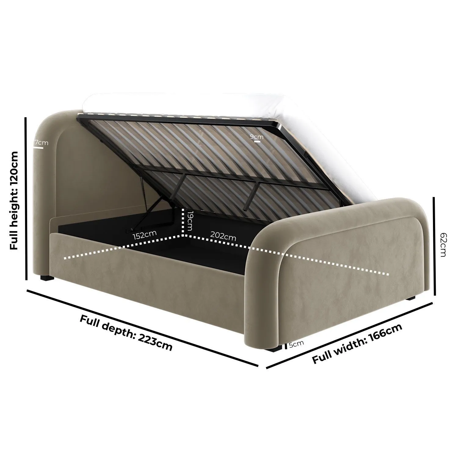 King Size Ottoman Bed with Storage - Mink, Velvet