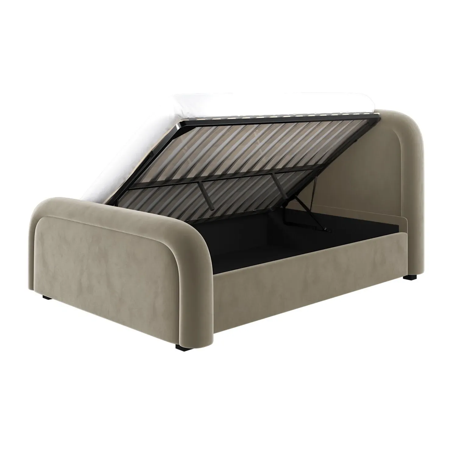 King Size Ottoman Bed with Storage - Mink, Velvet