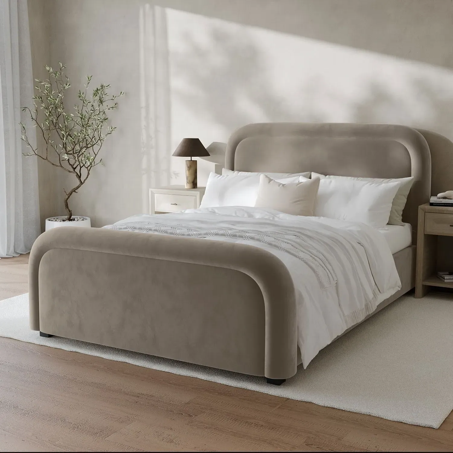 King Size Ottoman Bed with Storage - Mink, Velvet image