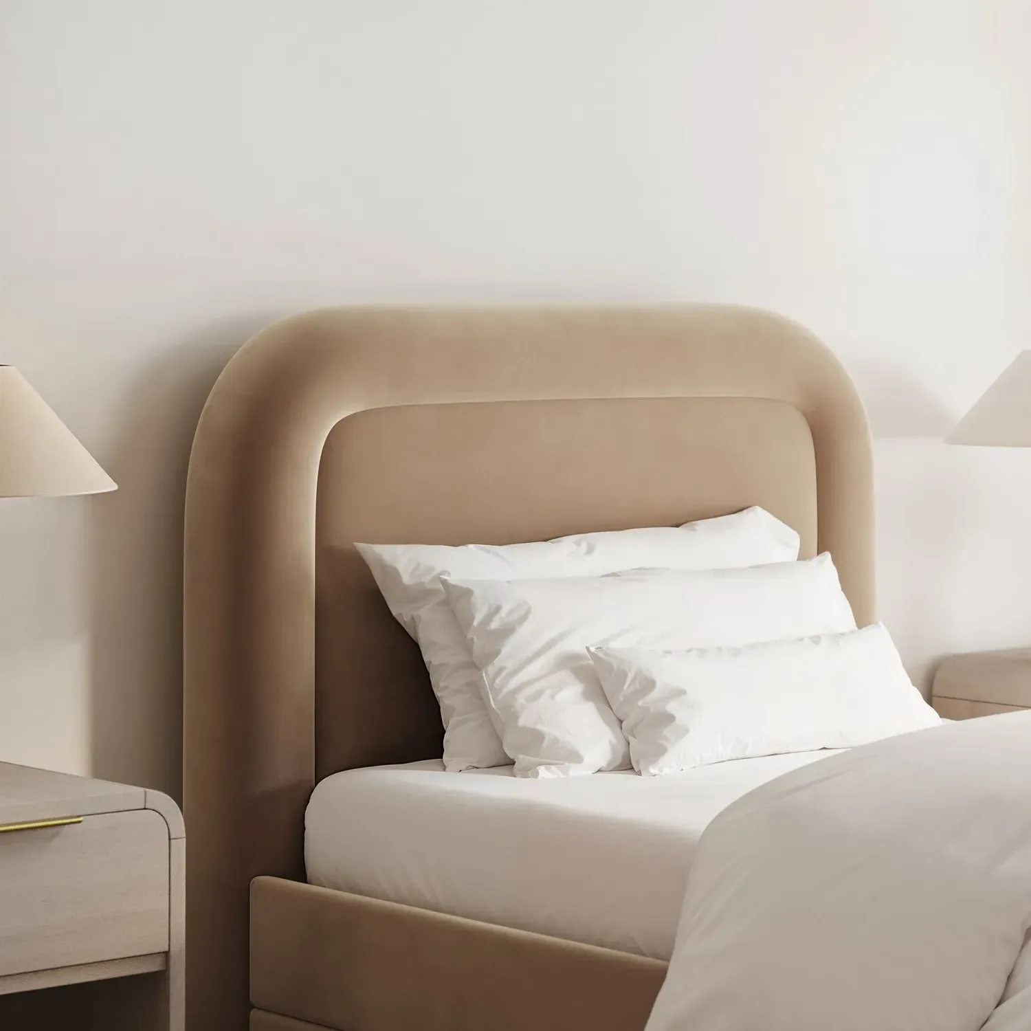 Single Guest Bed with Trundle - Beige, Velvet