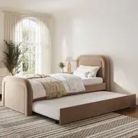 Single Guest Bed with Trundle - Beige, Velvet