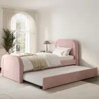 Single Guest Bed with Trundle - Pink, Velvet