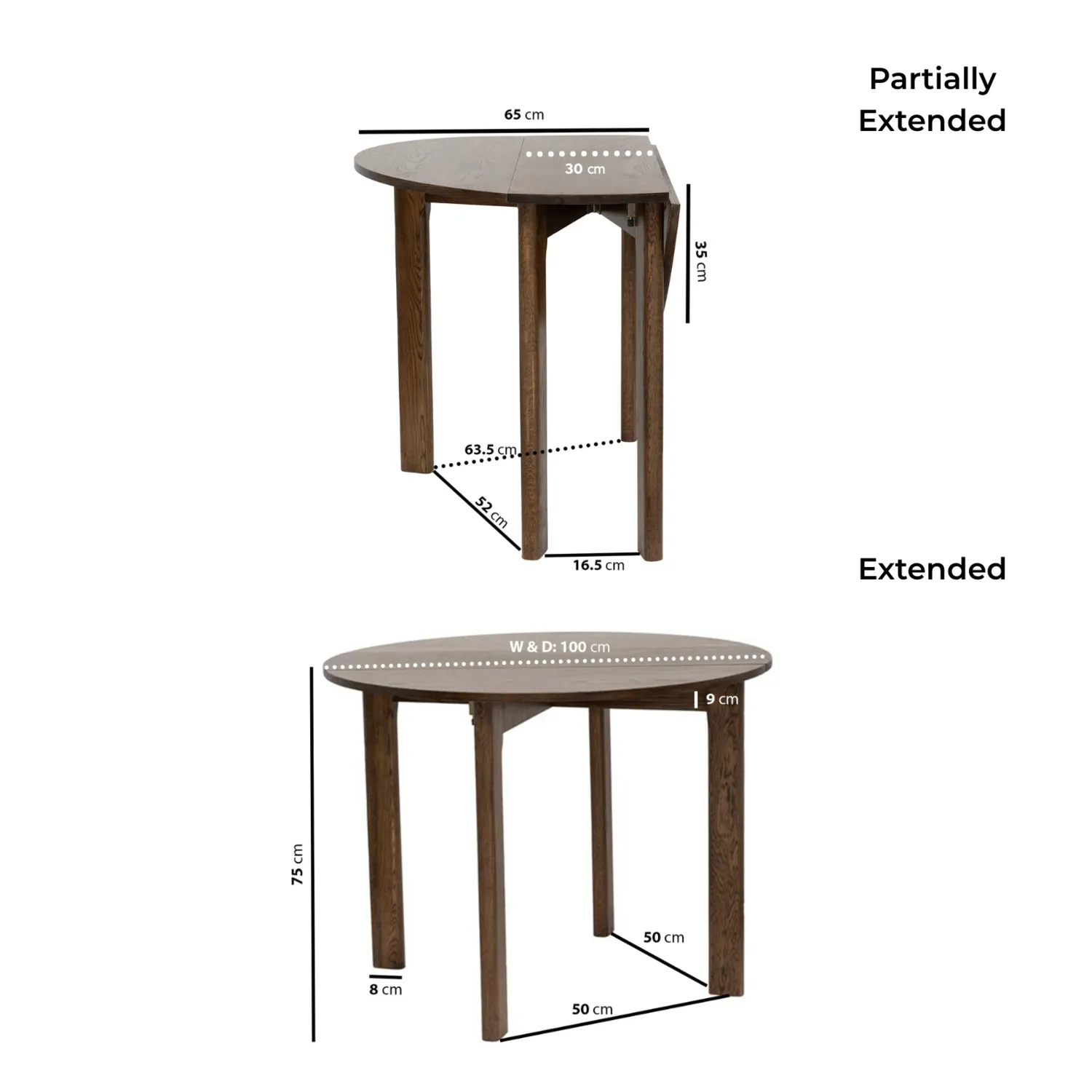 Round Drop Leaf Dining Table - Brown, Oak