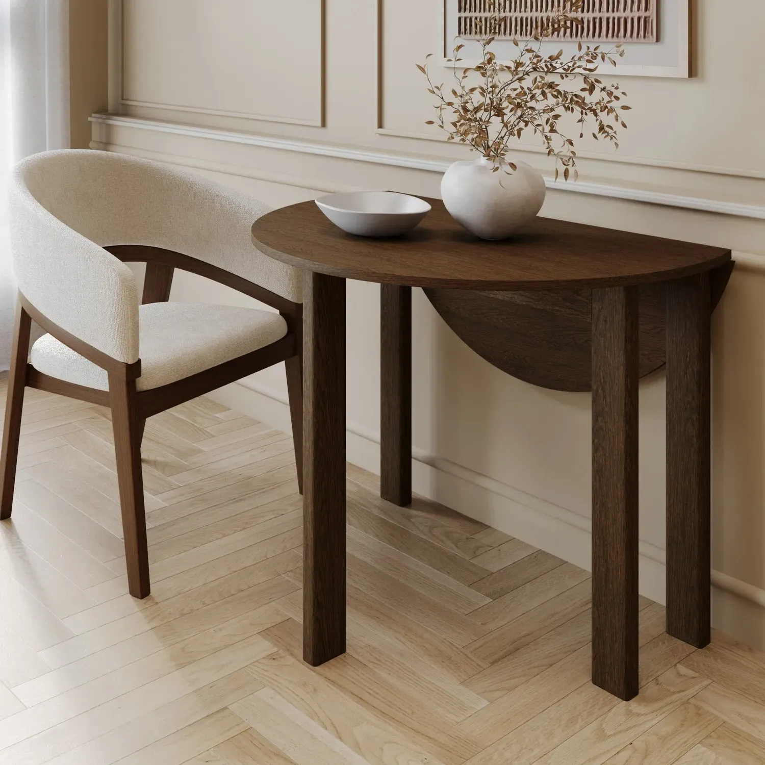 Round Drop Leaf Dining Table - Brown, Oak image