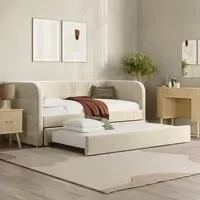 Single Day Bed with Trundle - Beige, Velvet