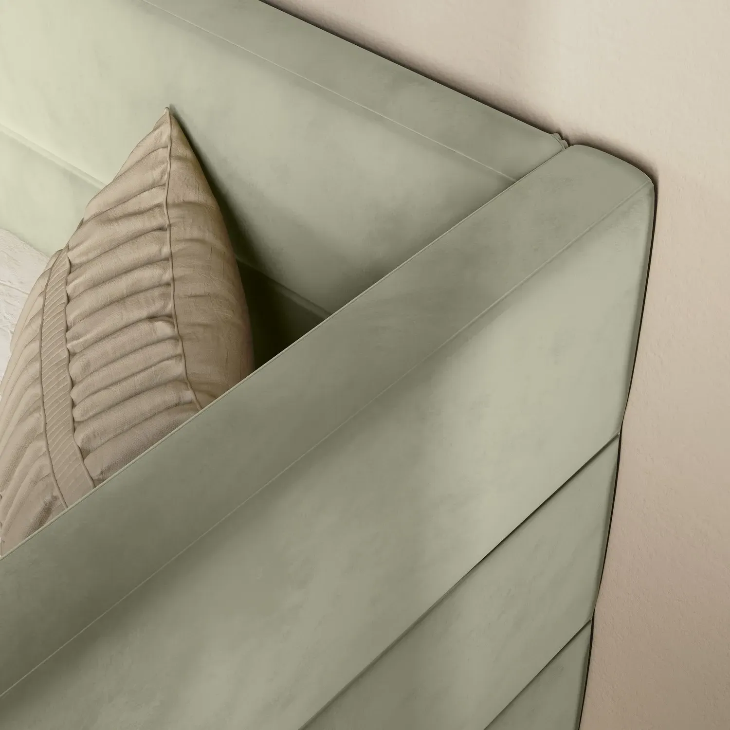 Single Day Bed with Trundle - Green, Velvet